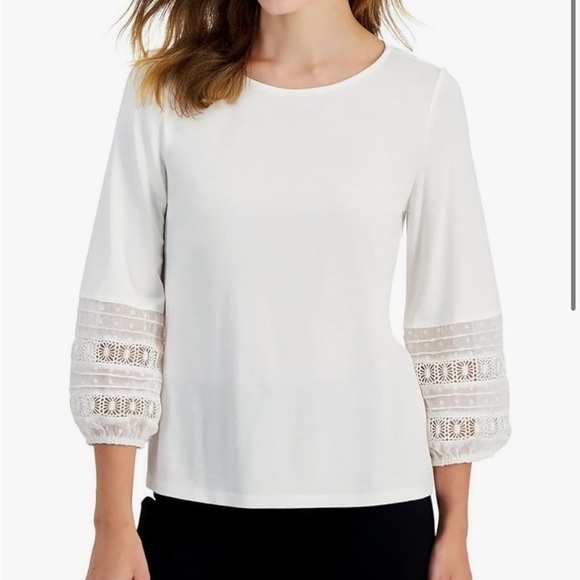 Anne Klein Womens Lace Trim Crewneck Pullover Top - Picture 1 of 5